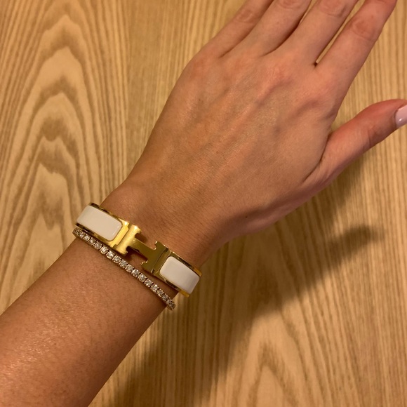 Hermes Clic H Bracelet - White/Gold - Picture 1 of 6